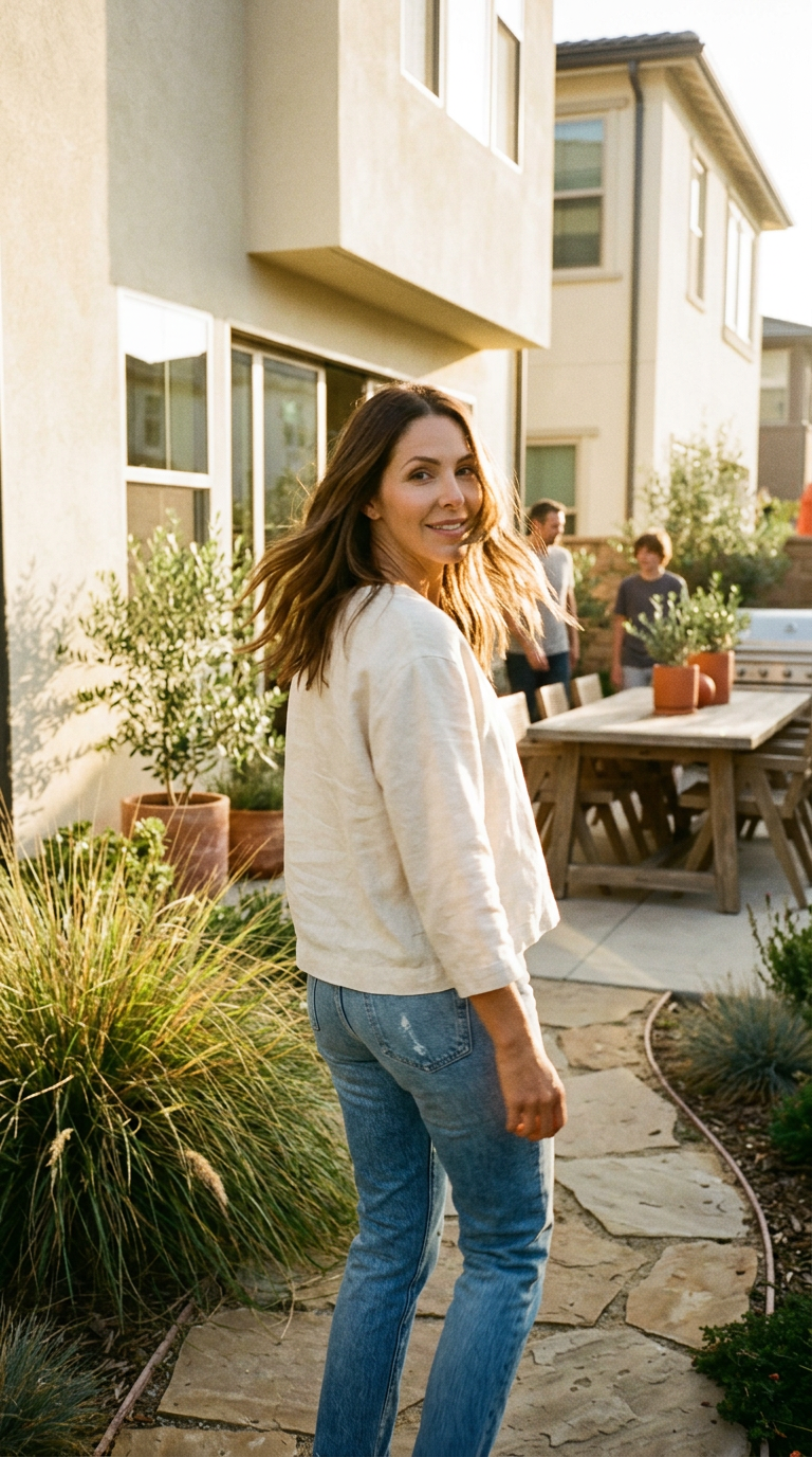 Her walking, caught mid-turn — 9:16 vertical