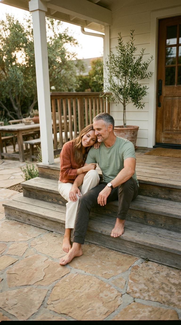 Couple on porch steps — 9:16 vertical