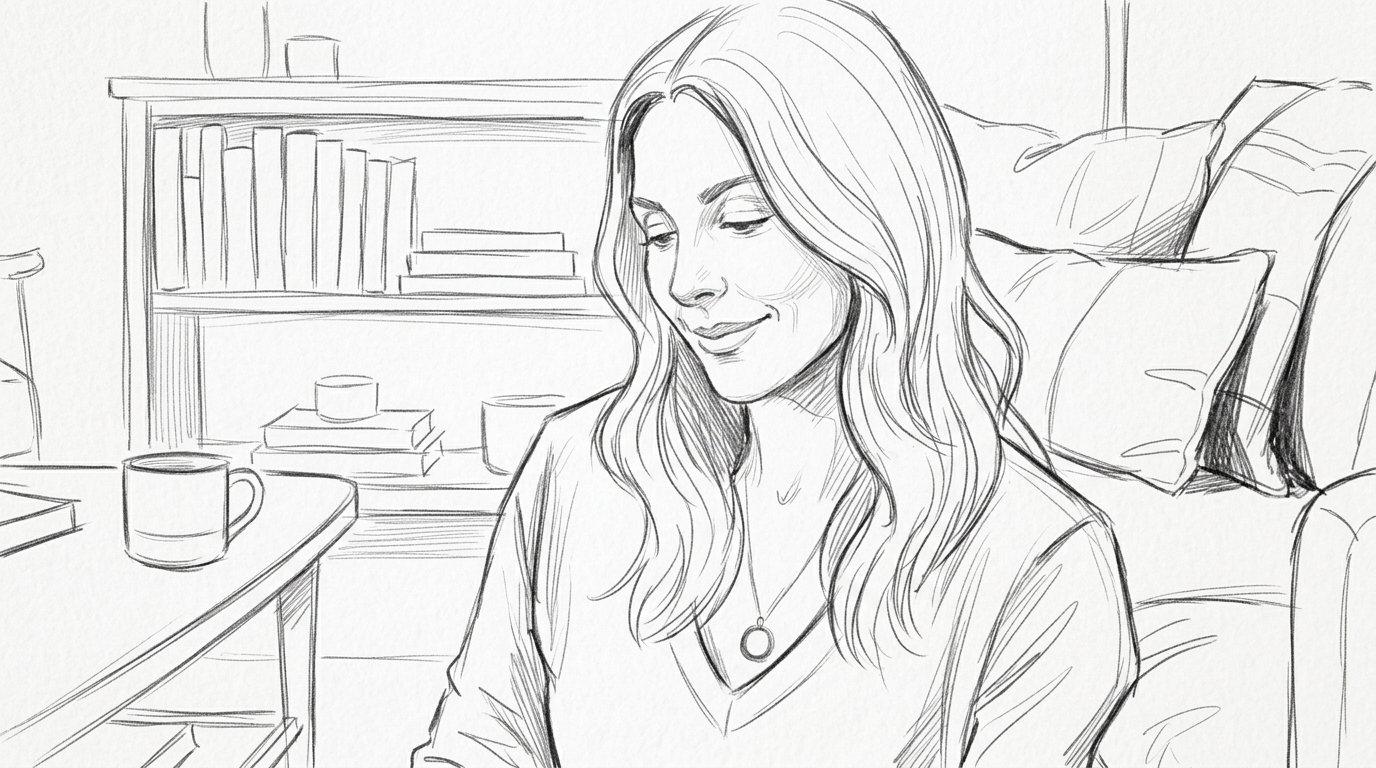 Close three-quarter angle, knowing half-smile — she's past it